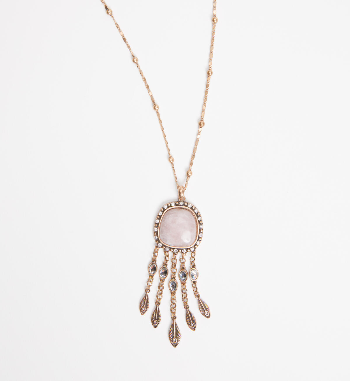 Gold-Tone and Rose Quartz Pendant Necklace, , hi-res image number 1